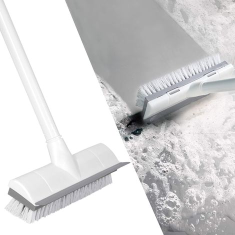 Brosse à récurer pour sols avec long manche - Brosse rigide de 50 cm, 2 en 1 : grattage et brossage, brosse pour baignoire et carrelage, idéale pour nettoyer salle de bain, terrasse, cuisine, murs et 