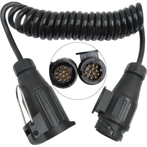 Anhänger-Verlängerungskabel, 13-poliges Verlängerungskabel, Spiral-Verlängerungskabel, 3 m, Kabelbaum-Verlängerung, Spiral-Verlängerungskabel, 12-V-Anhänger-Steckdosenverlängerung für Wohnwagen, LKW,