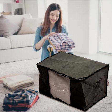 Sac de rangement pour couette en coton non tissé, sac organisateur de vêtements, sac de rangement pour bagages, sac de rangement pour couette noir (1/5)