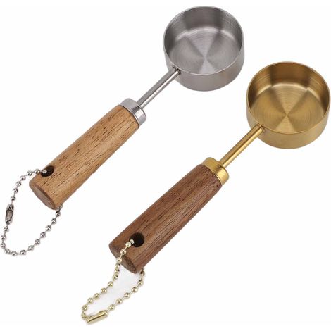 Cuillères doseuses de 14 ml avec manche en bois massif, tasses doseuses texturées de précision pour ingrédients liquides et secs (1/5)