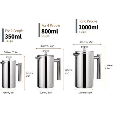 Cafetière à piston française 800 ml, cafetière isotherme à double paroi en acier inoxydable (1/5)