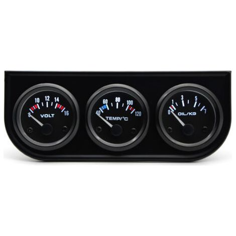 Kit de jauges de voiture 2" 52 mm : voltmètre, température d'eau, pression d'huile, triple jauge pour voitures 12 V (1/4)