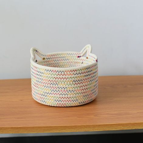 Panier de rangement tissé en corde de coton - Blanc - 24x14cm - Pour nursery, salle de bains, dressing et organisateur de cube (1/5)