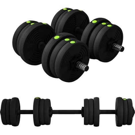 Set di manubri 2 in 1, combinazione bilanciere e manubrio, 20 kg, antiscivolo, non danneggia i pavimenti, nero/verde, consegna a domicilio. (1/5)