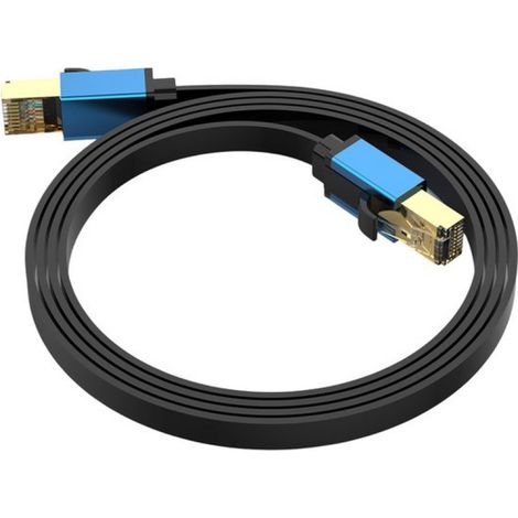 Câble adaptateur Ethernet CAT 8 - câble réseau Internet - Gigabit - 40 Gbit/s - blindé S/FTP - câble LAN Internet - RJ45 CAT8 - 5 mètres - noir et bleu (1/5)