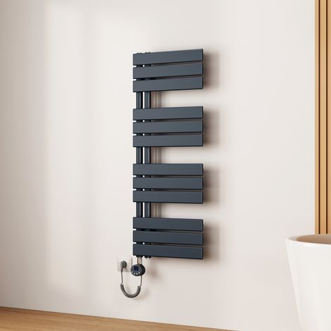 EMKE Sèche-Serviettes Électrique à Thermostat, Minuterie et Puissance Réglable, Anthracite 400W 1041x400 mm