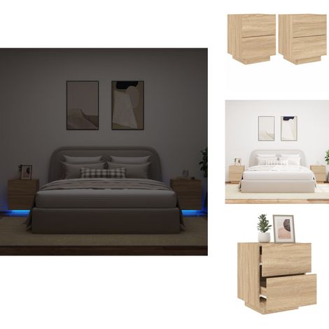 Armoires de chevet et lumières LED 2 pcs chêne sonoma - Tables De Chevet - Meuble De Chambre - Luminaire Led - Étagère - Rangement (1/5)