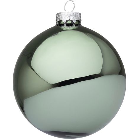 Palline per albero di Natale in vetro decorate color Verde Cinabro Lucido -6 sfere da 6 cm
