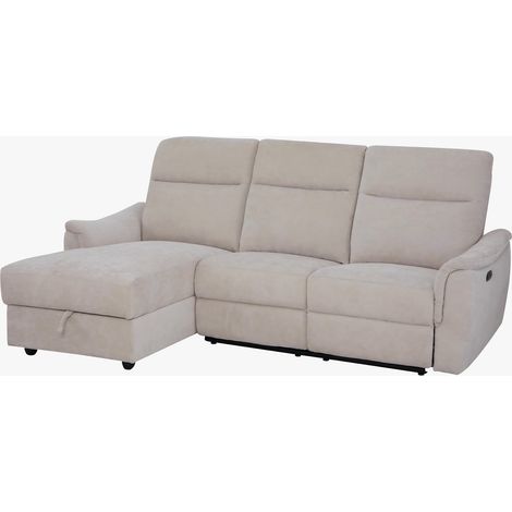 ORION Canapé d'angle relax électrique avec coffre en tissu beige - Angle gauche (1/5)