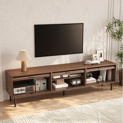 Meuble TV 180x40x55 cm en MDF et panneaux de bois brun, avec rangement pour salon FloraGrace (1/5)