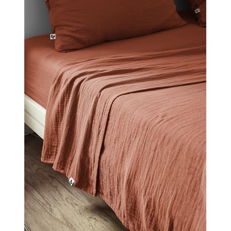 Drap plat 240 x 300 cm Double gaze de coton luxe Gaïa Terracotta