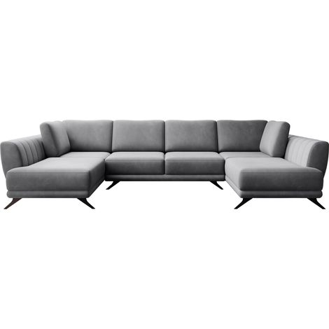 Canapé panoramique convertible LARGOS - Velours irrésistiblement douillet-Gris (1/5)