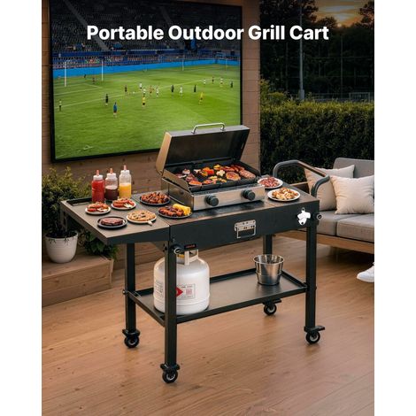 Desserte de Jardin pour Plancha Pliable, Chariot de Barbecue Plan de Travail 78,7x43,2 cm, pour Préparation de Cuisine BBQ Extérieur, avec Porte-essuie-tout, Crochets et Tablette Latérale (1/5)