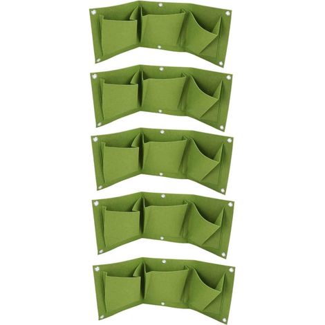 Jardinière Verticale de Jardin à Suspendre avec 3 Poches 5Pcs Sacs de Culture de Plantes Fixé au Mur Dégradable 3 Poches Jardinière (Vert) (1/5)