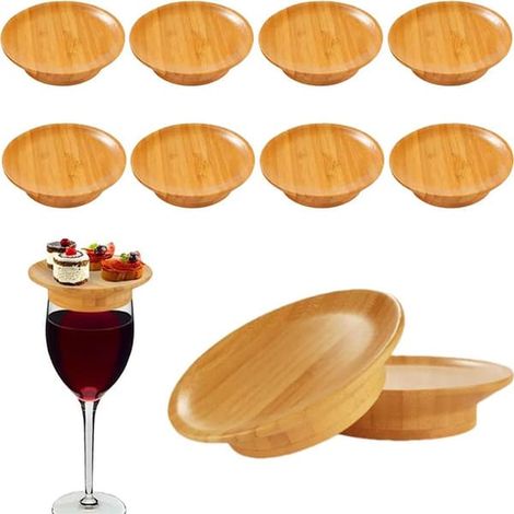 Servierbretter aus Glas für Wein (10er-Set), Deckel für Weingläser, Servierbretter aus Glas für Wein, Holz, für Vorspeisen und Desserts (1/5)