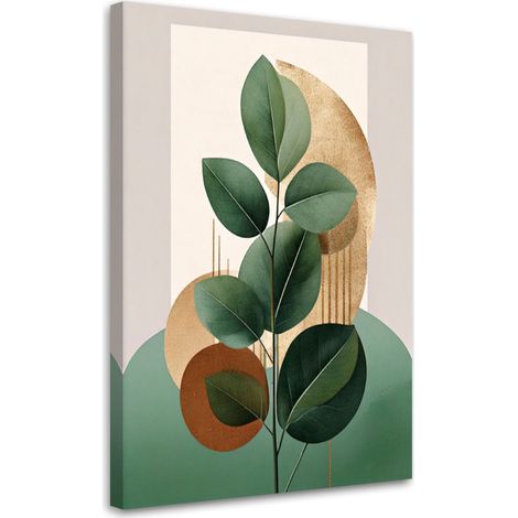 Quadro su tela, Foglie botaniche Oro Beige Minimalismo - 80x120 (1/3)