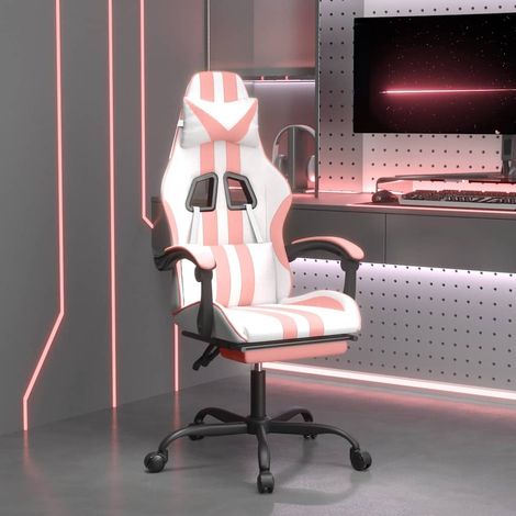 Beyamis Fauteuil de jeu pivotant avec repose-pieds, blanc et rose, similicuir (1/5)