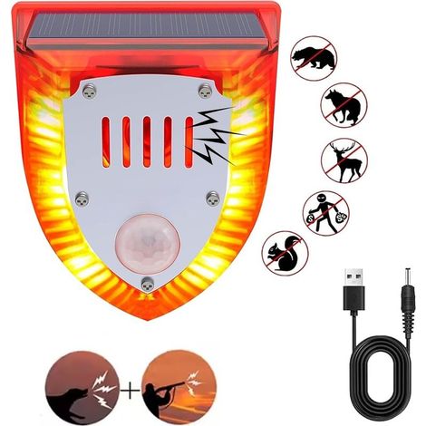 Solar Outdoor Motion Sensor Alarm: 129db Dog Barking & Gunshot Sound,Loud Motion Detector Noise Maker,Barking Dog Alarm Strobe Light Warning Lamp (1/5)