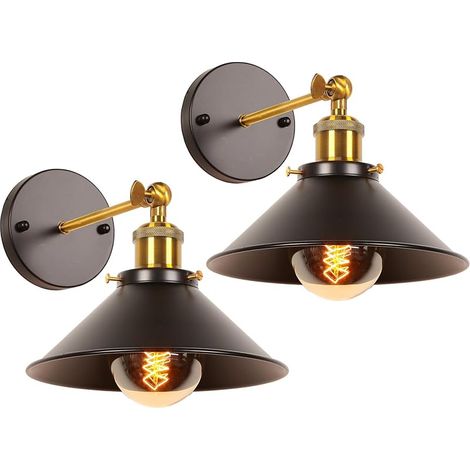Lot de 2 Applique Murale Industrielle Lampe de Plafond de Style Edison Métal Plafonnier Rétro avec Rotation à 180 Degrés - 220mm, Noir (sans ampoules) (1/5)