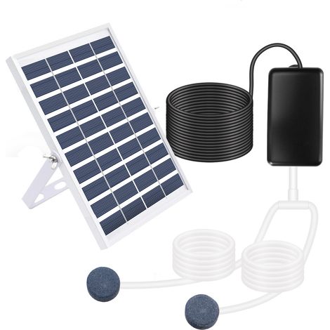 Solar-powered aquarium air pump set  Includes 5W/10V solar panel and dual air stone  Quiet operation, highly efficient oxygenation. Suitable for small to medium-sized aquariums, outdoor aquariums, and