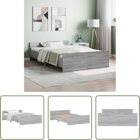 The Living Store Cadre de lit sans matelas sonoma gris 120x200 cm - Cadre De Lit - Lit Deux Personnes - Lit Simple - Lit Soma Gris - Bois D'ingénierie (1/5)