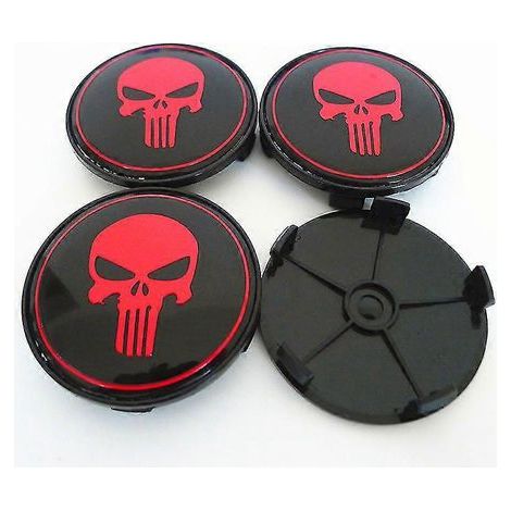 Lot de 4 cache-moyeux de roue en forme de crâne (68 mm et 64 mm), emblème, logo et autocollants (65 mm), accessoires, B (1/4)