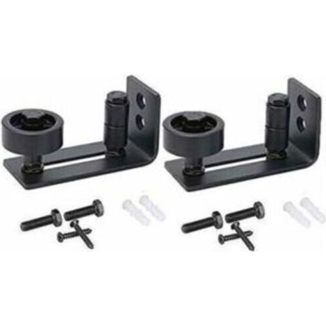 Guide de porte coulissante robuste pour porte de grange, butée 8 en 1 en acier au carbone noir design de fond encastré, panneau de sol et de porte, rouleau réglable, système de fixation murale (1/4)
