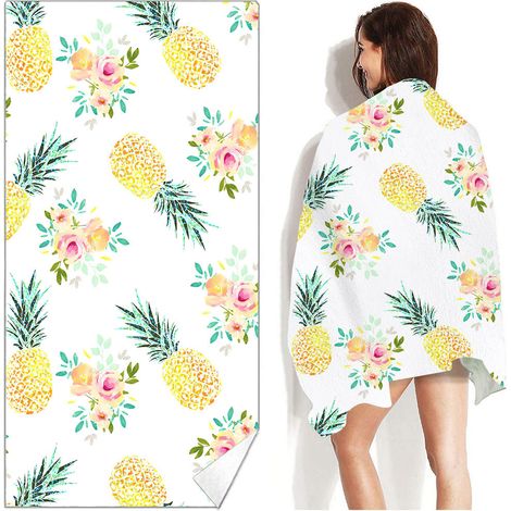 1 Serviette de plage microfibre double face motif ananas 80x160cm absorbante séchage rapide piscine bain (1/5)