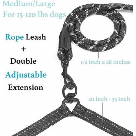 Laisse réglable pour chien double, laisse pour chien double, laisse de dressage à rotation à 360 degrés, convient pour deux chiens (18-120 livres, noir), BLOW (1/4)
