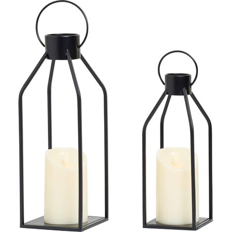 Lanternes décoratives de style campagnard moderne - Bougies en métal noir - Bougies lanternes à flamme vacillante, convenant aux salons, maisons, à l'intérieur comme à l'extérieur, et comme décoration (1/3)