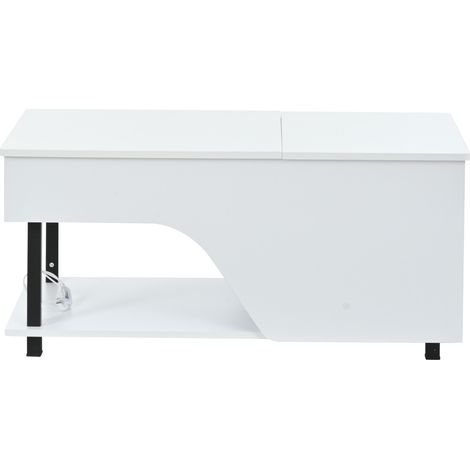 Höhenverstellbarer Couchtisch 50 x 100 x 46 cm weiß mit Geheimfach und LED MODENUIT (1/5)