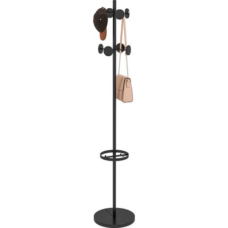 Appendiabiti da Terra con Portaombrelli e 8 Ganci a Disco in Metallo Ø34 x 177cm, Nero