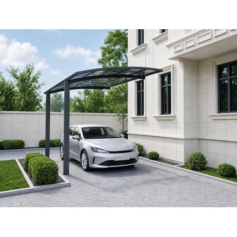 Posto auto coperto in alluminio autoportante - 1 auto - 15 m² - Grigio antracite - ALUVIO