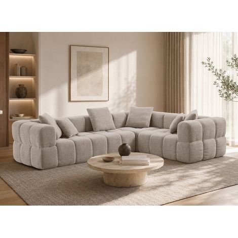 Canapé d'angle réversible en velours texturé beige REBECCA (1/5)