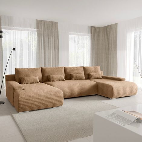U-förmiges 4-Sitzer-Sofa umwandelbar mit Bettkasten Ivana Beige (1/5)