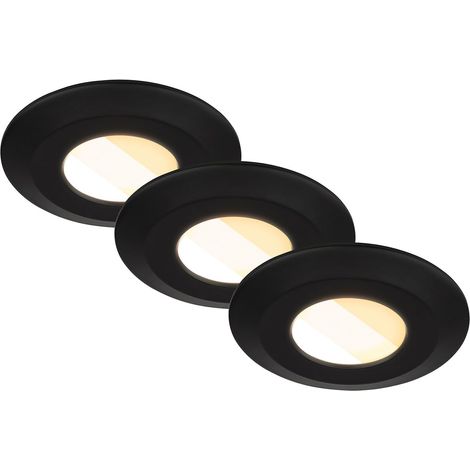 Lot de 3 spots LED encastrables 230V salle de bain Boîtier 50% recyclé, changement de température de couleur, IP44, Ra90, LED Spot, plat, 68mm, 90x30mm (DxH), noir (1/2)