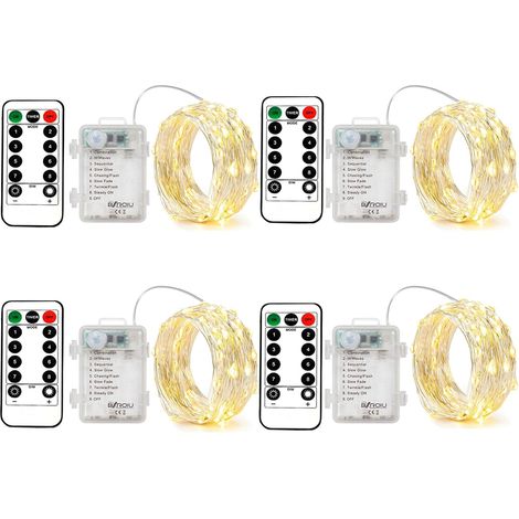 4 x Battery Operated LED String Lights 50 Warm White LED Remote Control Timer (1/5)