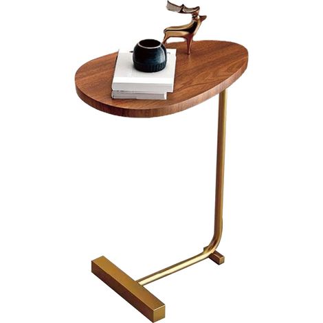 Petite Table d'appoint moderne en Grain de bois foncé, gain de place, extrémité en forme de C pour salon, canapé, hôtel, Design plat et cadre doré (1/5)