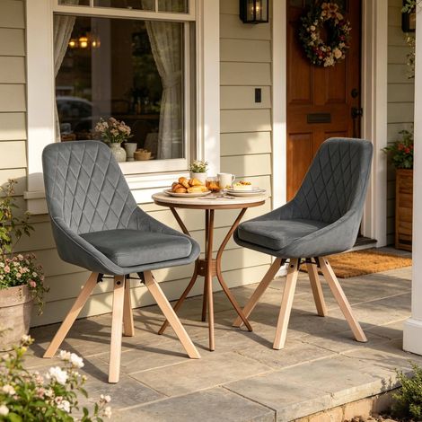 Juego de 2 sillas de comedor giratorias 360° 52 x 40 x 84 cm en terciopelo gris oscuro con patas de madera (1/5)