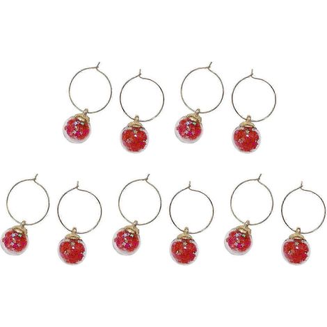 Lot de 10 marque-verres à vin annulaires, parfaits pour les fêtes et célébrations à la maison. Étiquettes jaunes et rouges. (1/5)