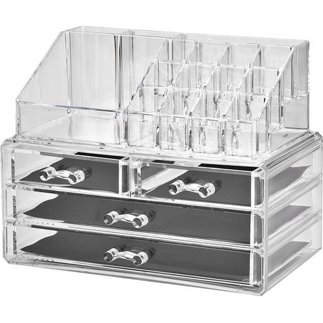 Boîte de rangement transparente pour maquillage, cosmétiques et bijoux, étui multicouche avec tiroirs (1/5)