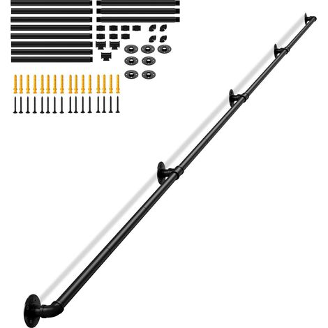 Main courante d'escalier de 4,2 m pour intérieur et extérieur, rampe antidérapante en fer forgé avec design industriel, rampe murale de sécurité robuste pour personnes âgées, enfants (1/5)
