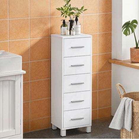 Badschrank mit 5 Schubladen Weiß Holz schmaler Schrank OKMYHOME (1/5)