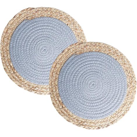 Set mit 2 hitzebeständigen, gewebten Stroh-Tischsets, ideal für Esstische. Diese 35 cm großen Stroh-Tischsets eignen sich perfekt für die Dekoration von Küche und Esszimmer. (1/4)