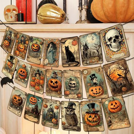 Guirlande citrouille vintage pour Halloween – Décoration intérieure maison/bureau/fête/cheminée (1/5)