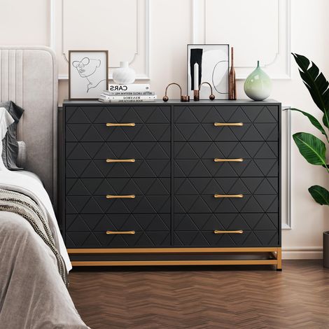IDEALHOUSE Commode 8 Tiroirs Bois Noir (1/5)