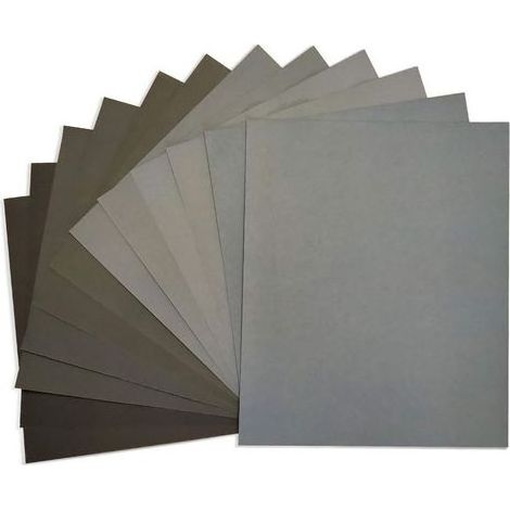 Lote de 12 hojas de papel de lija, papel abrasivo 23 x 28 cm para uso en seco y húmedo, granos 1000/1500/2000/3000/4000/5000 (2 x 6) hojas/granos (1/5)