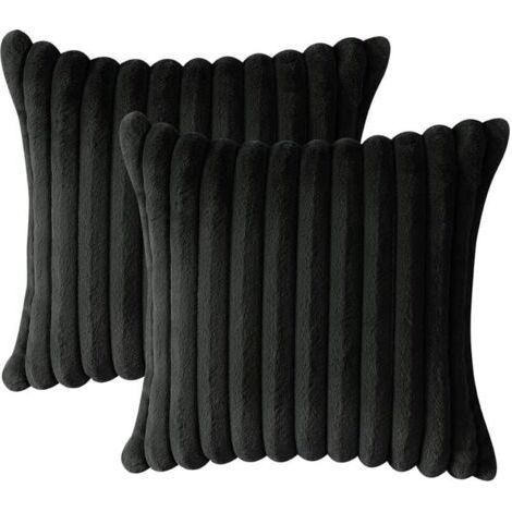 Lot de 2 - Taies d'oreiller Artificielle Douce Fourrure Housse de Coussin Décoration pour Chambre Lit Voiture De La Maison Canapé (40x40cm, Noir Core not included) (1/4)