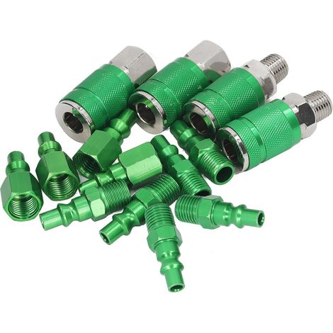 Lot de 14 raccords rapides air : 4 embouts universels et 10 bouchons I/M, alliage aluminium, filetage 1/4 pouce NPT, compatible ARO, pour tuyau compresseur (1/5)