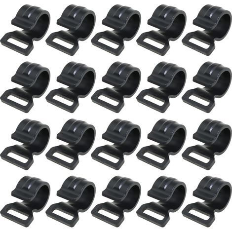 Lot de 20 crochets d'éclairage - Accessoire de camping - Crochet C - Clip de fixation pour poteau de tente et auvent - Noir (1/5)